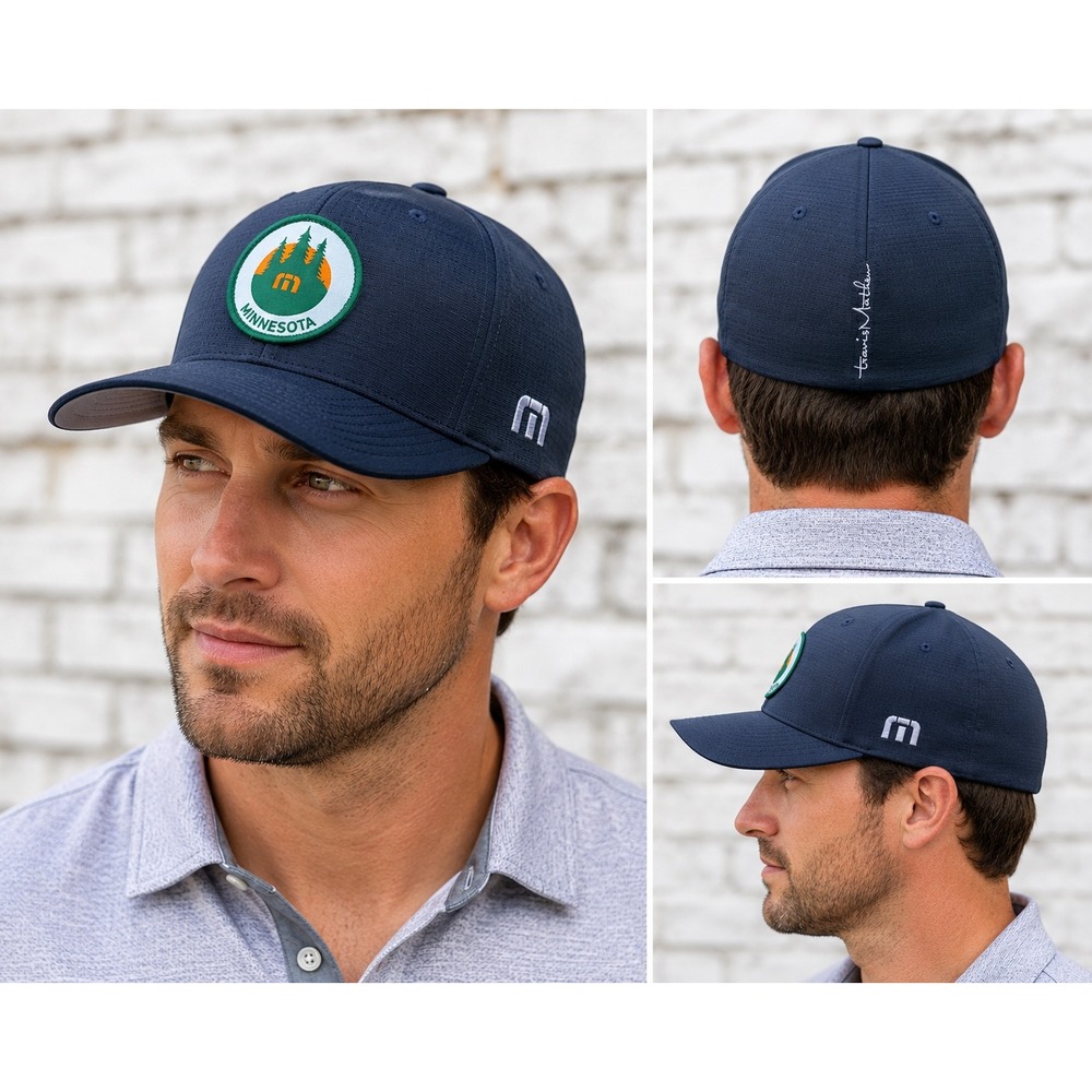 TravisMathew‎ Minnesota Patch Flexfit Hat Navy Blue Mens S-M Golf Baseball Cap